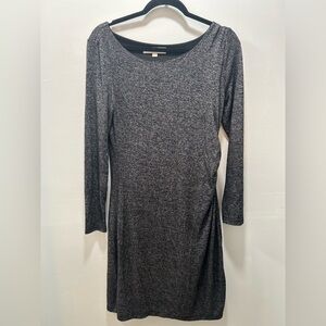 LOFT Gray Ruched Long Sleeve Sheath Dress. Size Medium Petite
